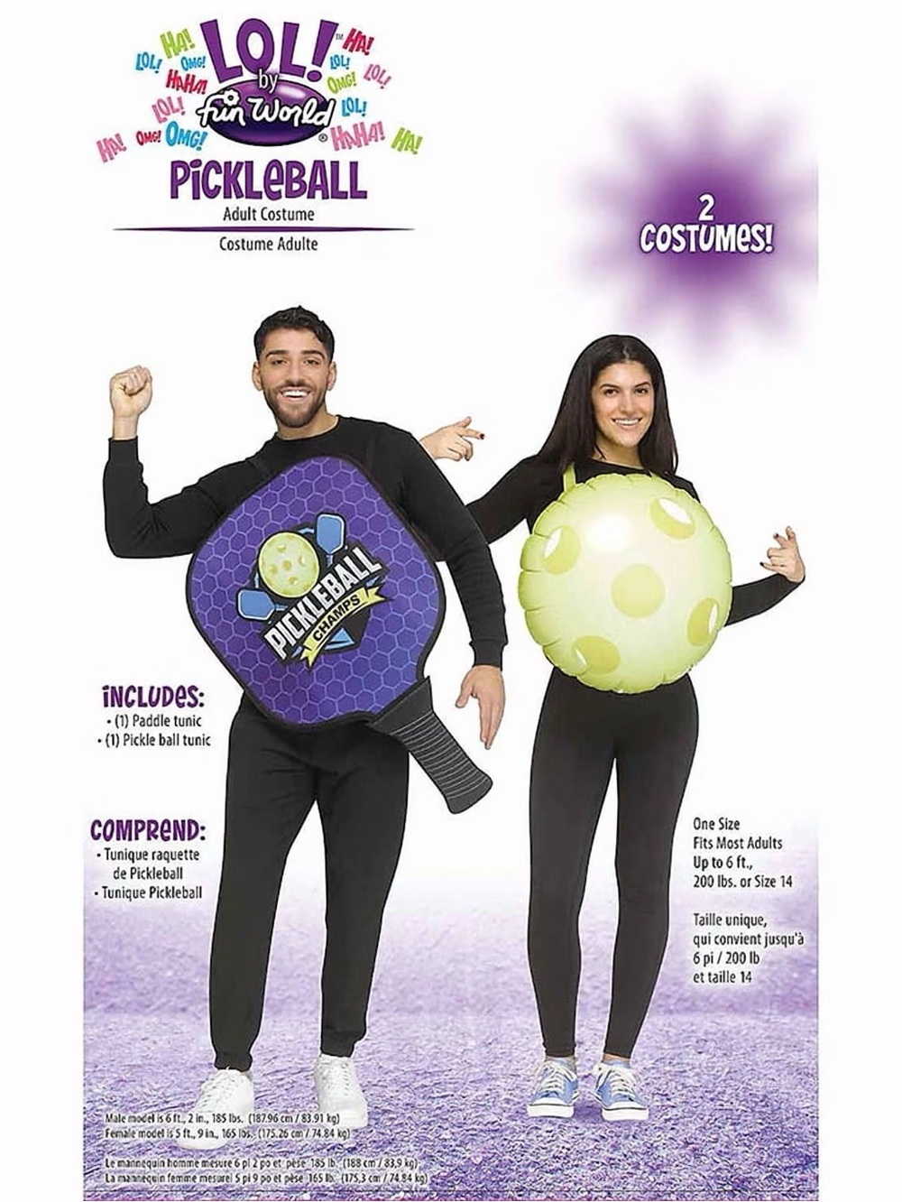 BRAND NEW men women couple matching pickleball pair halloween costume one size